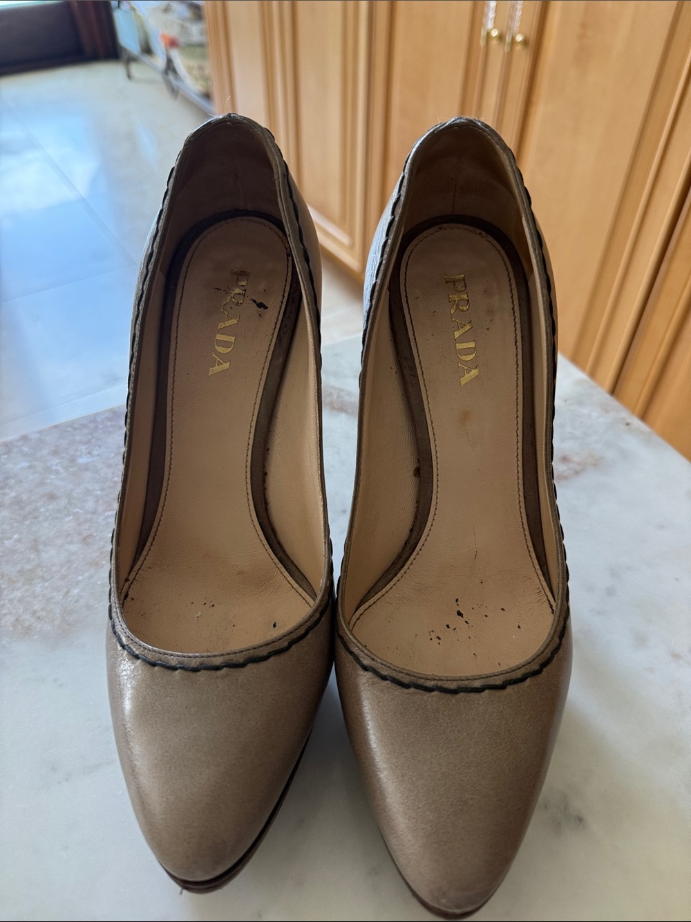 Prada Metallic Taupe Leather Pointed-Toe Pumps